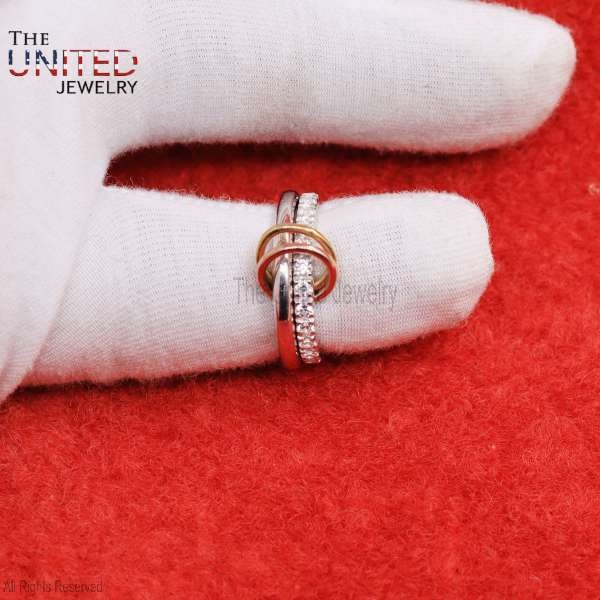 Natural Diamond Multi link Connected Rings, Diamond Multi Link Love Ring, Diamond Trinity Link Band, Four Link Ring, Connected Rings