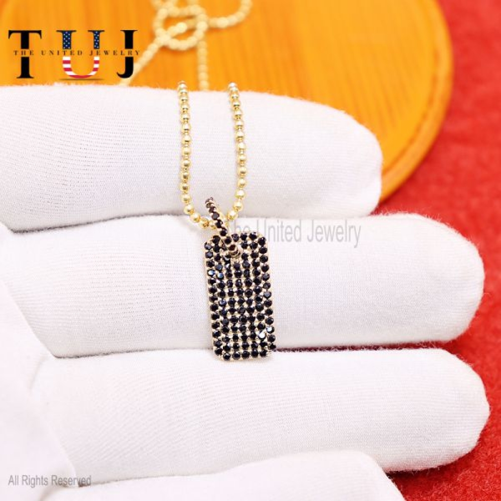 925 Sterling Silver Black Onyx Dog Tag Charm Handmade Necklace Jewelry