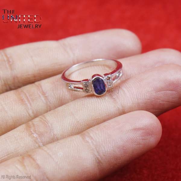 925 Sterling Silver Pave Diamond With Blue Sapphire Handmade Band Ring Jewelry For Women’s