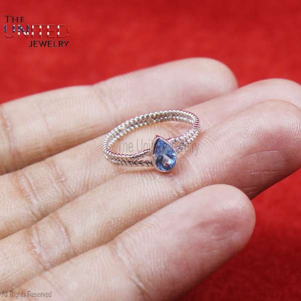 925 Sterling Silver Blue Topaz Handmade Ring Jewelry For Women’s