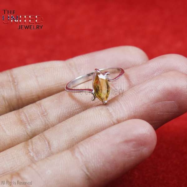 925 Sterling Silver Handmade Marquise Shape Yellow Sapphire Ring Jewelry For Women’s