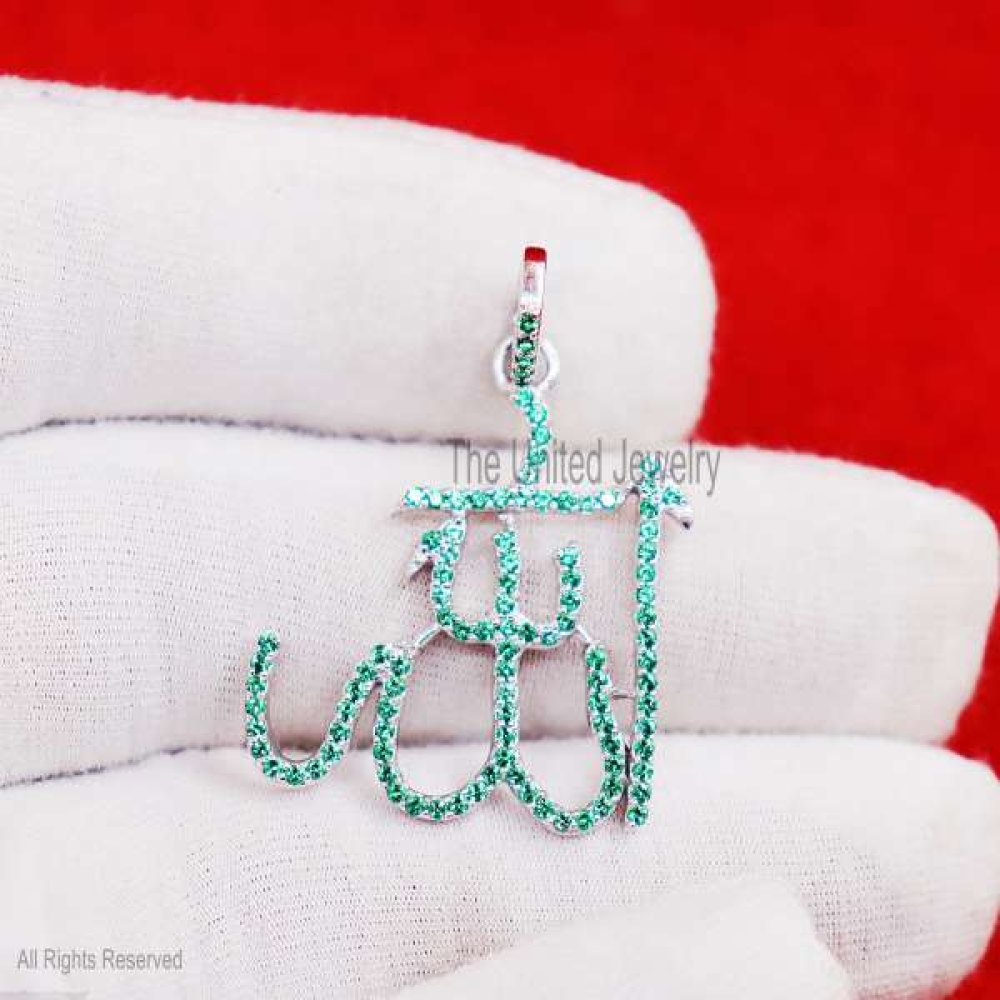 Natural Tsavorite Islamic Arabic Allah Pendant, Tsavorite Allah Pendant, Silver Allah Jewelry, Allah Charms Pendant