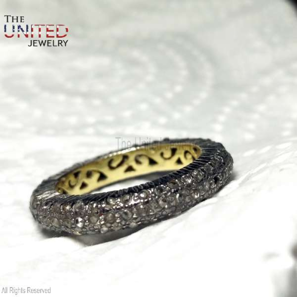 Pave Diamonds Band Ring Handmade 925 Sterling Silver Diamonds Fine Jewelry Valentine’s Gift For Her