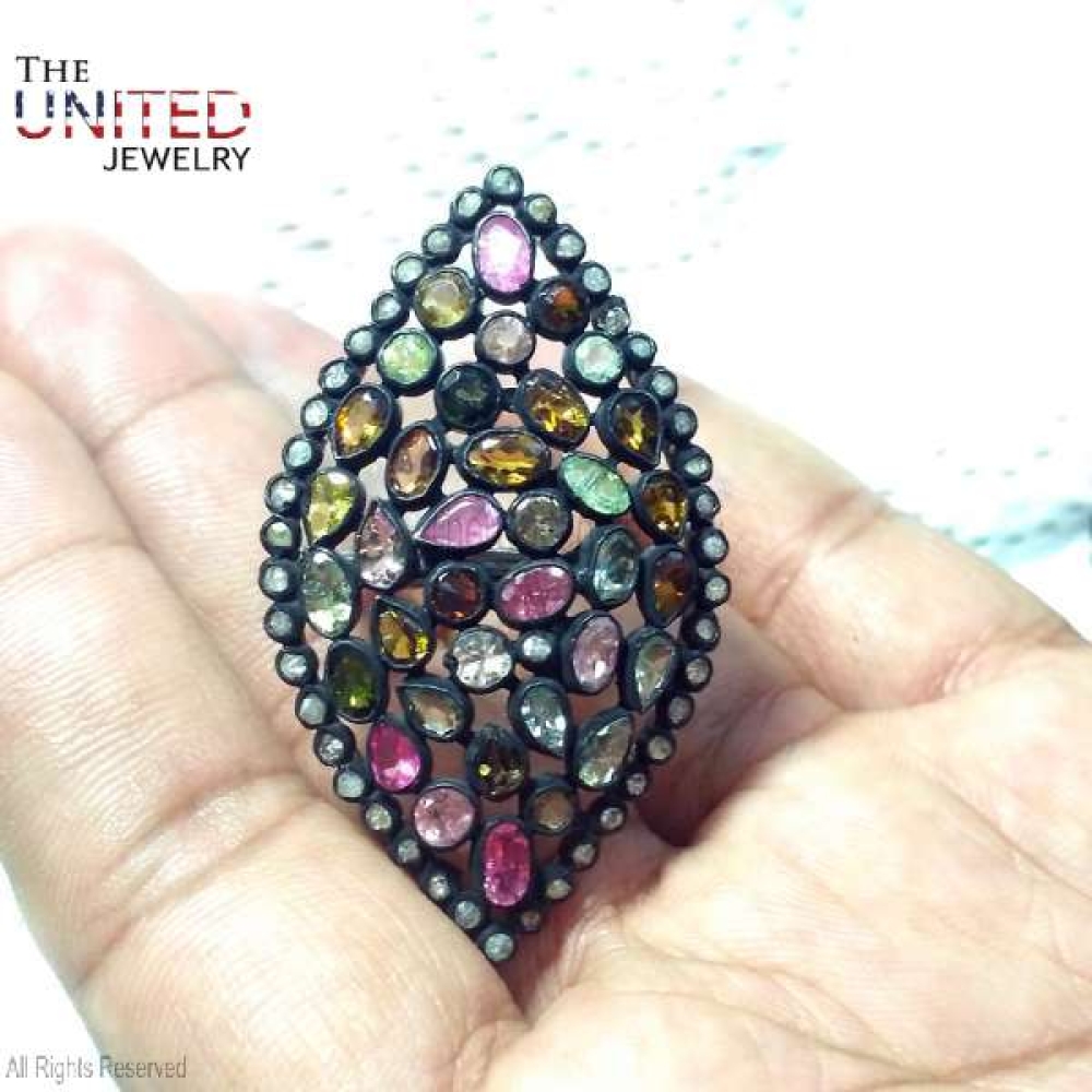 925 Sterling Silver Handmade Multi Stone Designer Ring Jewelry For Women’s
