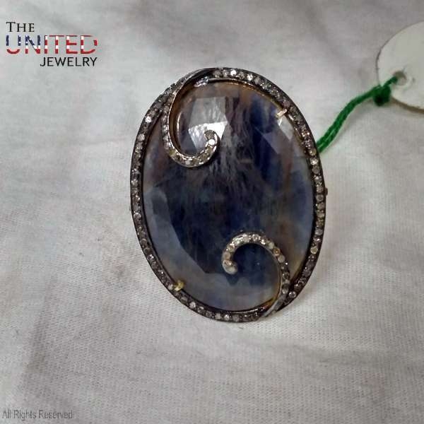 925 Sterling Silver Handmade Pave Diamond With Labradorite Designer Ring Jewelry For Women’s