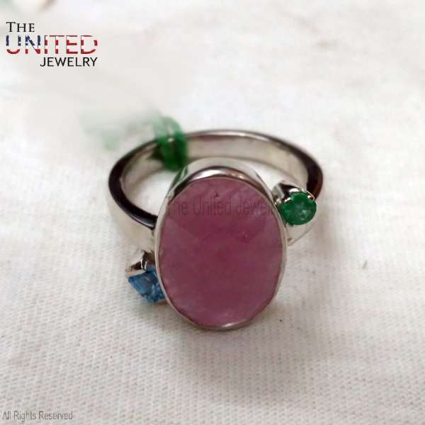 925 Sterling Silver Handmade Ruby With Sapphire Designer Ring Jewelry For Women’s