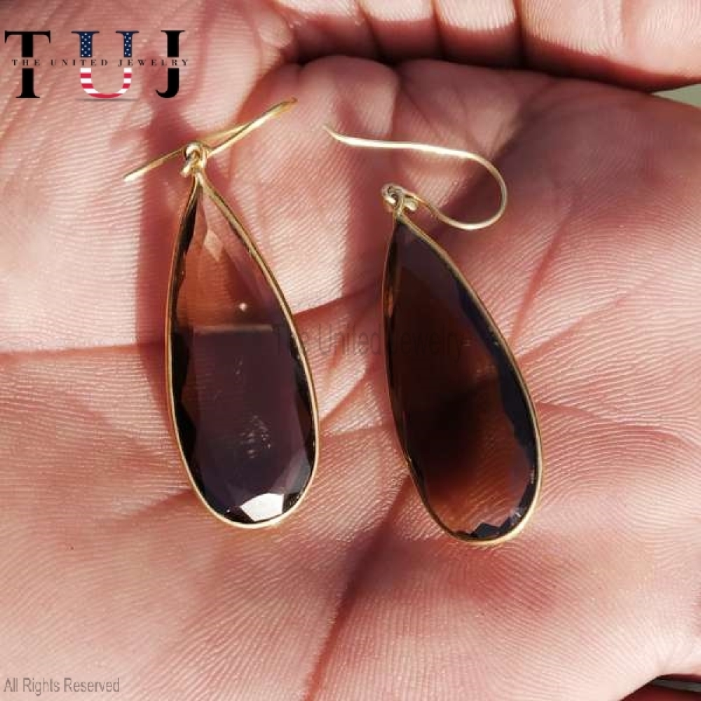 925 Sterling Silver Smokey Handmade Designer Dangles Earrings For Women
