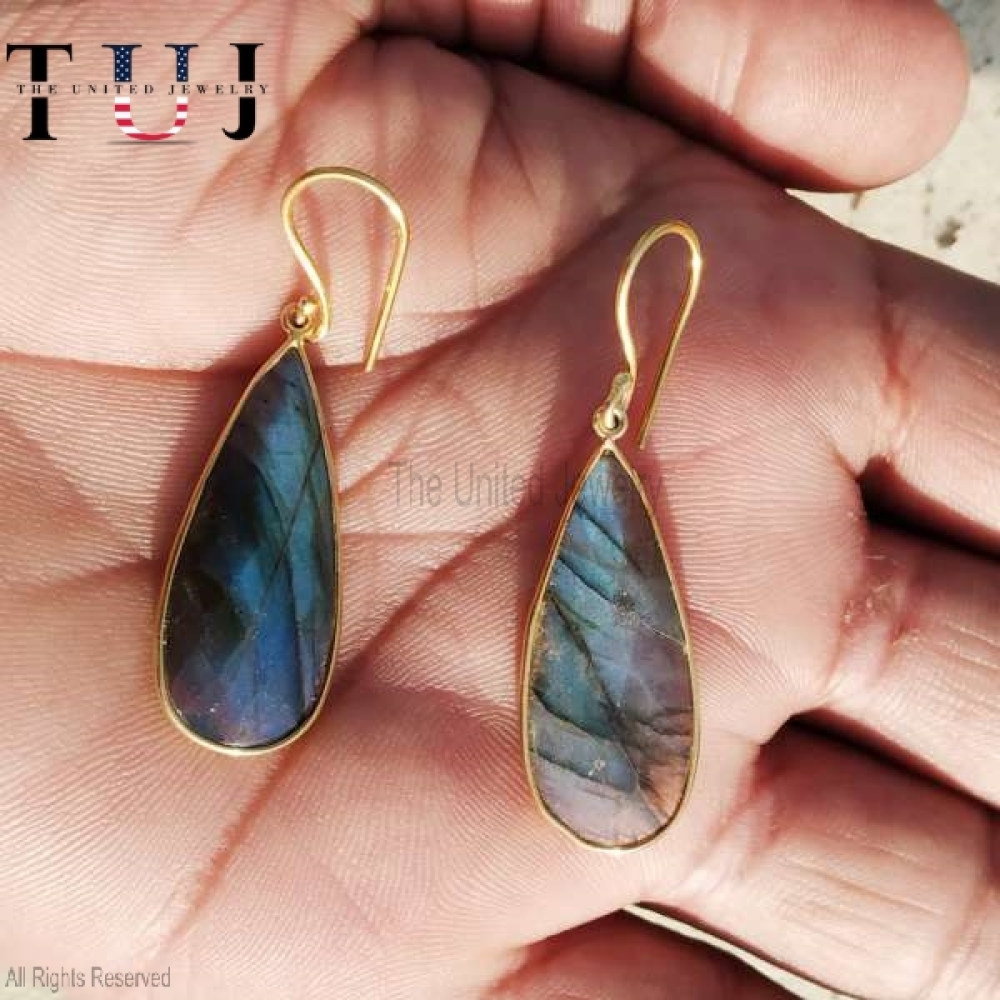 925 Sterling Silver Labradorite Handmade Designer Dangles Earrings For Women