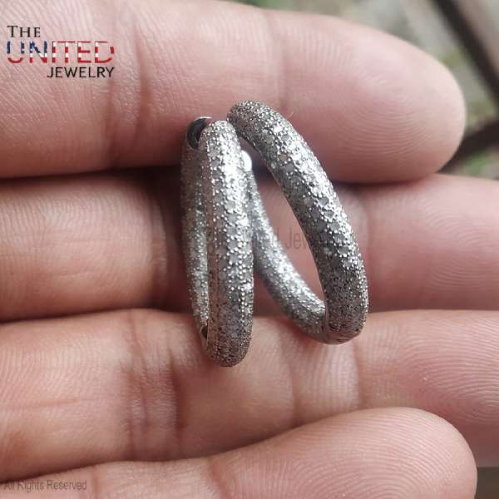 925 Sterling Silver Diamond Hoop Earrings, Diamond hoop Earrings, Handmade Sterling Silver Pave Diamond Hoop Earrings Jewelry