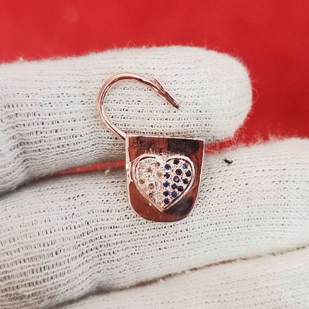 Handmade Sterling Silver Pave Diamond Heart Shape Padlock Jewelry, Silver Padlock Jewelry, Heart Padlock Jewelry, Diamond Padlock