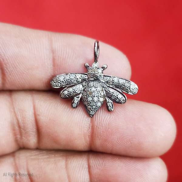 925 Sterling Silver Pave Diamond Bee Pendant, Bee Charms, Charm Jewelry