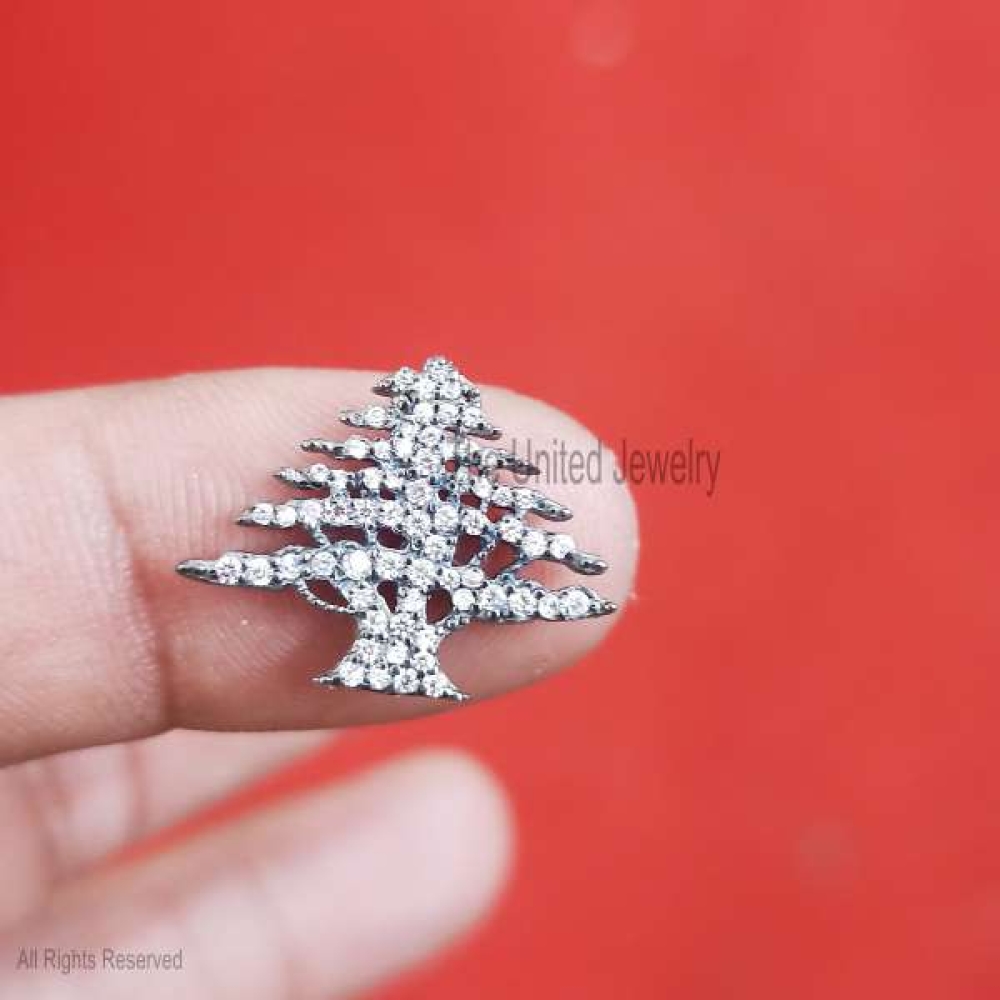 Silver Pave Diamond Christmas Tree Charm, Sterling Silver Diamond Christmas Tree Charm Pendant Jewelry