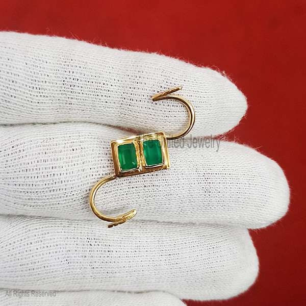 Emerald Gemstone 925 Sterling Silver Padlock, Handmade Emerald Padlock, Bracelet and Necklace Connector Jewelry