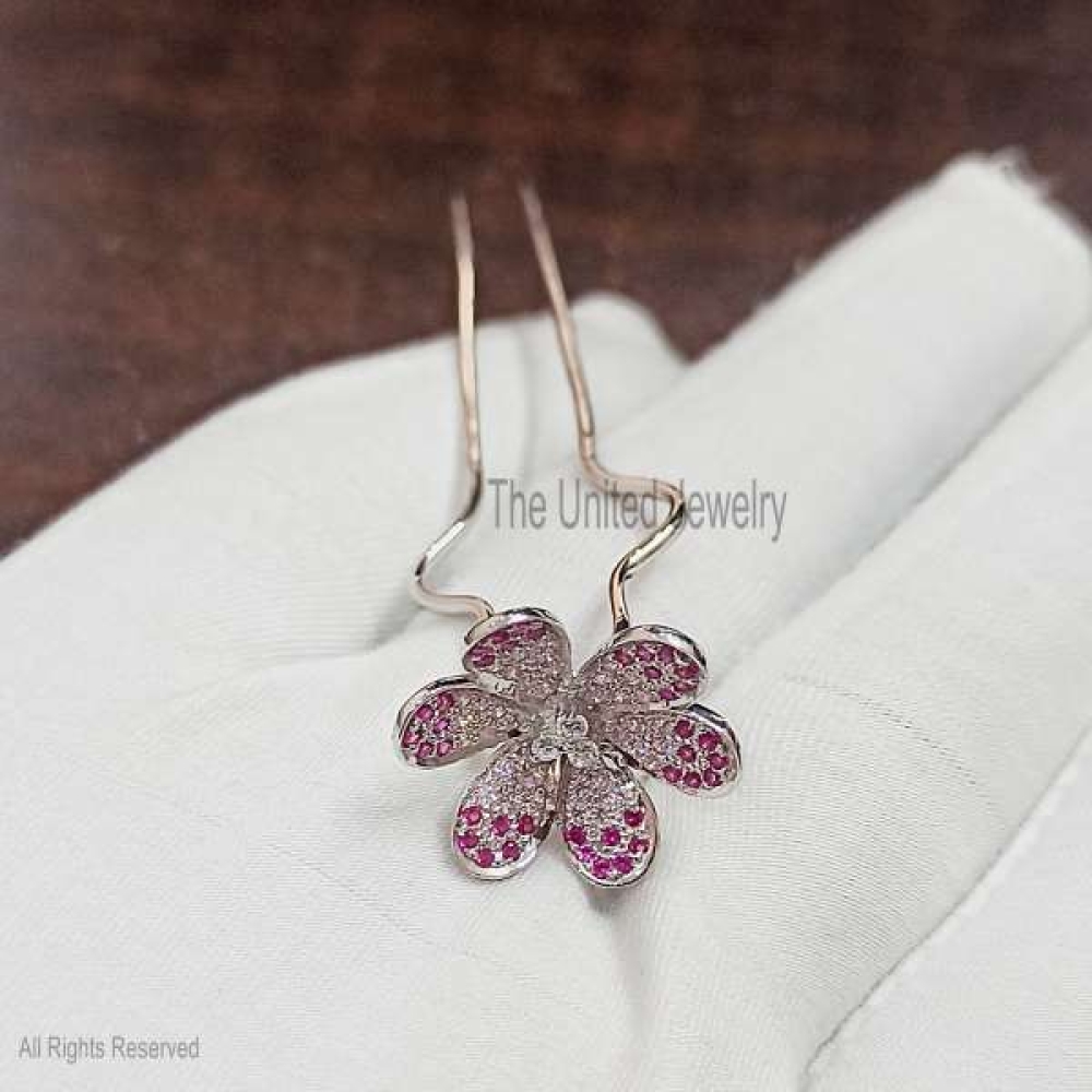 Sterling Silver Flower Gemstone Hair Pin Jewelry, Hair Pin Lock, Silver Hair Pin Finding Jewelry