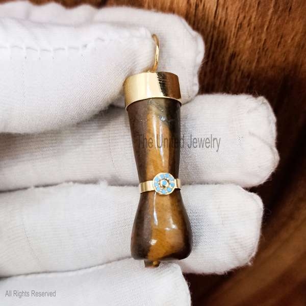 Tiger Eye Figa Pendant 925 Sterling Silver Turquoise Gemstone Figa Hand Symbol Pendant, Gemstone Figa Pendant Jewelry