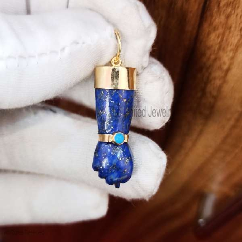 Lapis Lazuli Figa Pendant 925 Sterling Silver Turquoise Gemstone Figa Hand Symbol Pendant, Gemstone Figa Pendant Jewelry