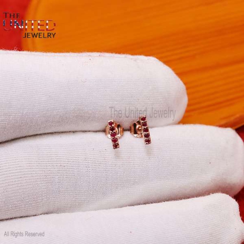 14k Gold Mini Ruby Bar Studs Earrings, Gold Gemstone Bar Stud Earrings, Handmade 14k Gold Bar Stud Earrings Jewelry For Women’s