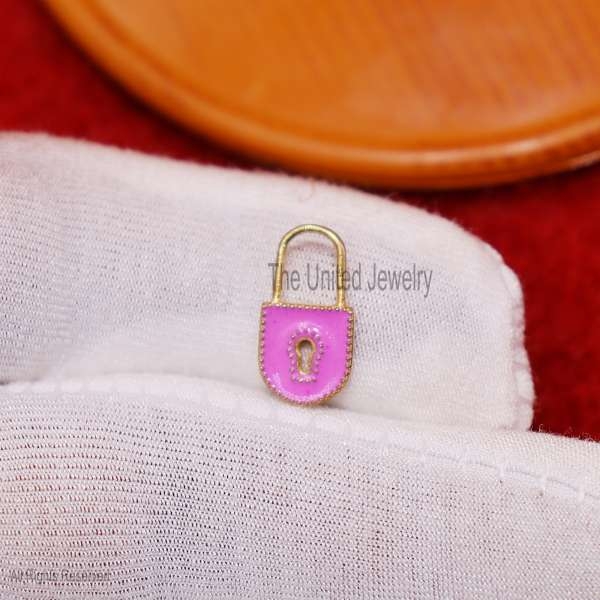 Small Enamel Lock Charm Pendant Jewelry, Designer Tiny Enamel Handmade Lock Charm For necklace