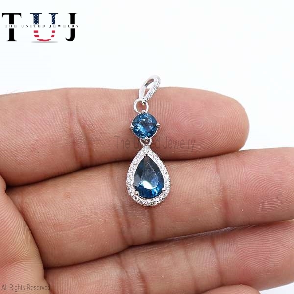 925 Sterling Silver Handmade Pave Diamond With Tanzanite Charm Pendant Jewelry
