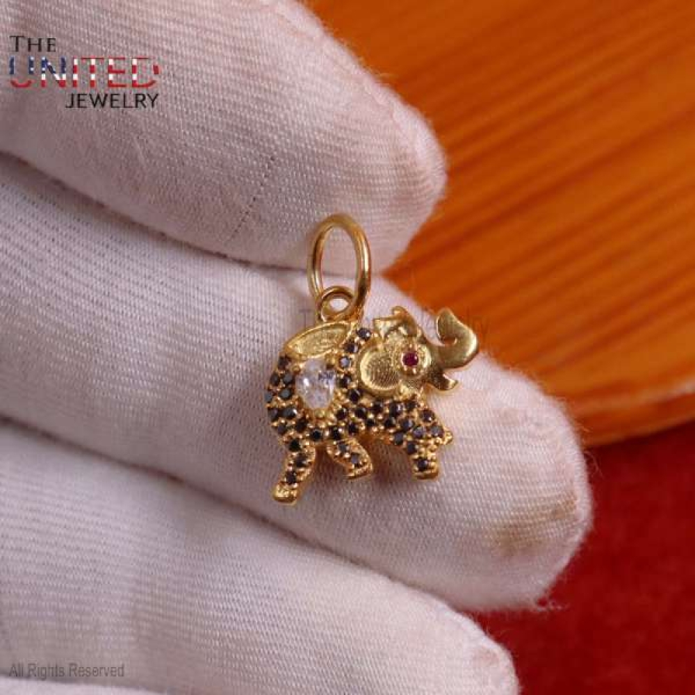 Sterling Silver Yellow Gold Plating Pave Black Onyx Elephant Pendant, Silver Elephant Charm, Black Onyx Silver Elephant Charm Jewelry
