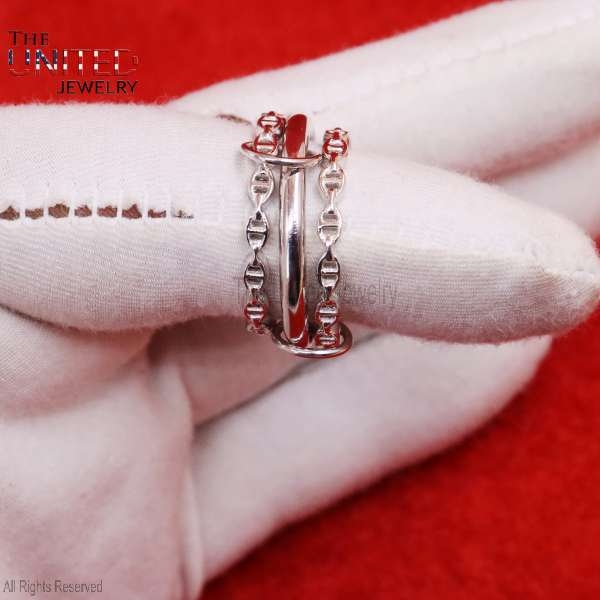 925 Sterling Silver Small Links Connected Three Band Connector Ring Jewelry For Women’s