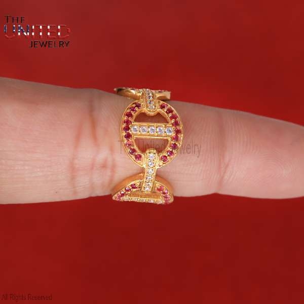 925 Sterling Silver Pave Diamond With Ruby Link Ring Jewelry For Women’s