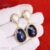 Natural Pave Diamond Pearl Earrings Jewelry, Sterling Silver Blue Sapphire Earrings Jewelry, Silver Pearl Earrings