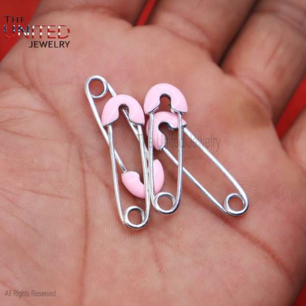 Pink Enamel Handmade Sterling Silver Safety Pin Jewelry, Silver Safety Pin, Silver Pins Jewelry
