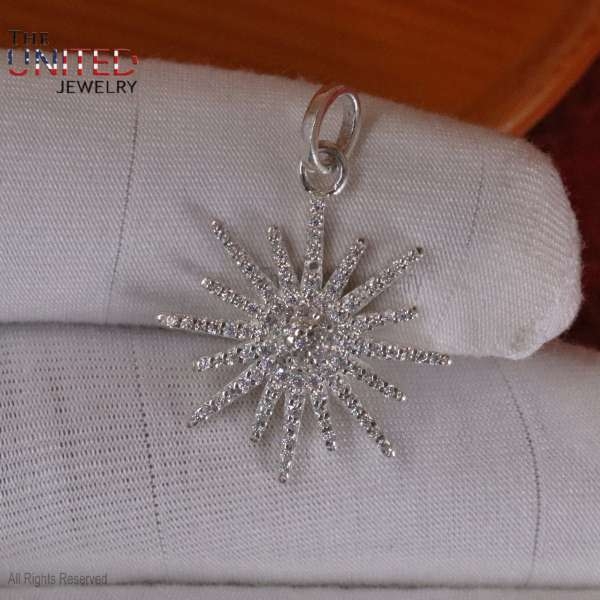 925 Sterling Silver Pave Diamond Handmade Sun Charm Pendant, Pave Diamond Sun Charm, Sterling Silver Sun Charm Pendant Jewelry For Women’s