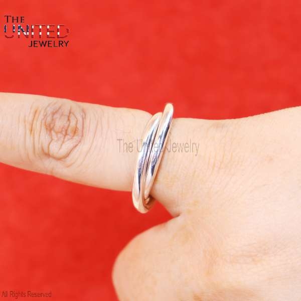 925 Sterling Silver Two Connected Bands Ring Jewelry For Women’s