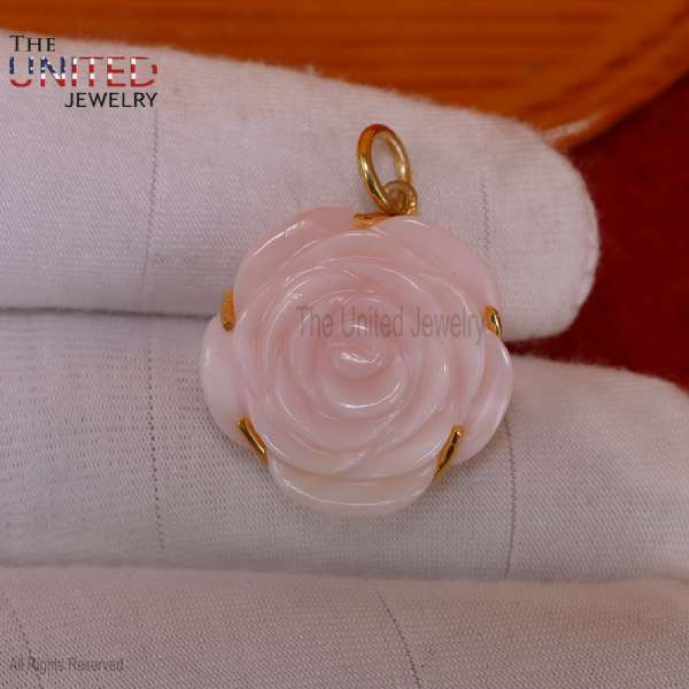 Carving Rose Quartz Flower Silver Charm, Handmade Carving Rose Quartz Flower Charm, Carving Rose Flower Handmade Charm Jewelry