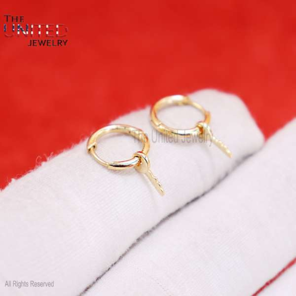 14K Gold Key Charm Hoop Earrings, 14k Gold Hoop Earrings, 14K Gold Earrings, 14K Gold Huggie Earrings, 14K Gold Jewelry, 14k Gold Huggies