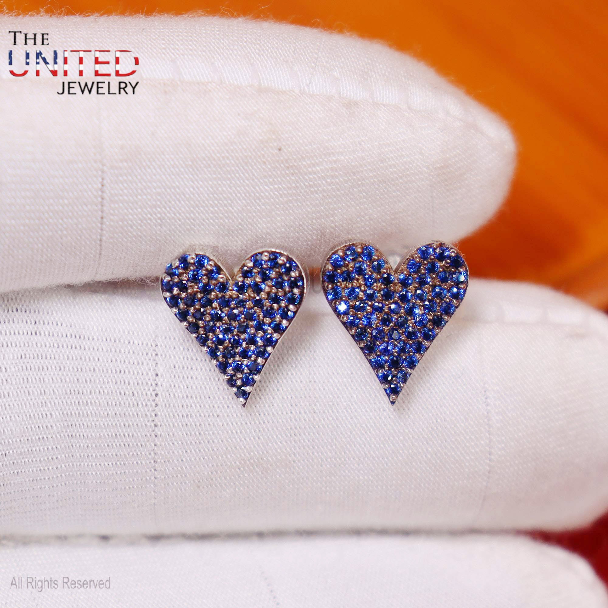 925 Sterling Silver Heart Studs, Silver Blue Sapphire Heart Stud Earrings, Handmade Silver Diamond Heart Stud Earrings Jewelry For Women’s
