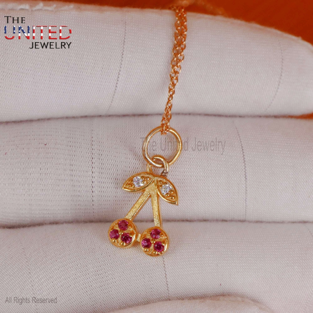 925 Sterling Silver Moissanite With Ruby Cherry Charm Pendant, Handmade Silver Cherry Charm, Silver Cherry Bracelet Charm