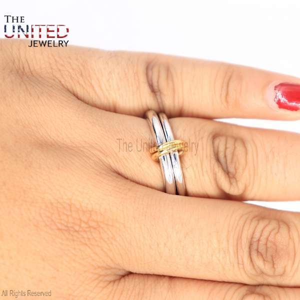 925 Sterling Silver Connected Two Band Connector Ring Jewelry For Women’s