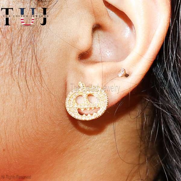 925 Sterling Silver Handmade Pave Diamond Pumpkin Studs Earrings For Women