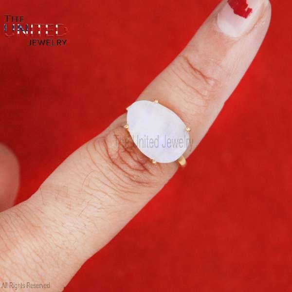 925 Sterling Silver Handmade Pear Shape Moonstone Ring Jewelry For Women’s
