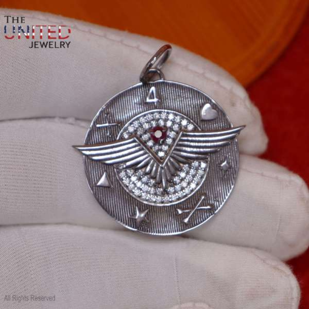 Black Rhodium Plating 925 Sterling Silver Pave Emerald Eagle Wings Charm Enamel Pendant, Silver Eagle Wings Charm Pendant, Handmade Charm Jewelry