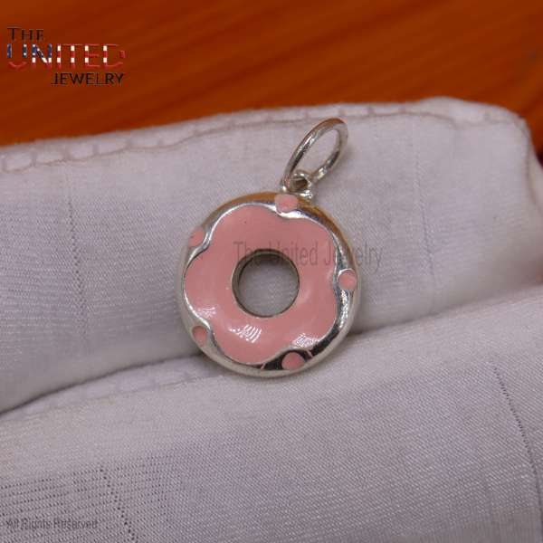 925 Sterling Silver Enamel Color Donut Charm, Handmade Sterling Silver Enamel Color Bagel Charm, Silver Donut Bracelet Charm Pendant Jewelry