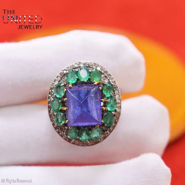925 Sterling Silver Tanzanite Ring Jewelry, Diamond Finger Ring, Tanzanite silver Ring, Emerald Ring, Women’s Ring