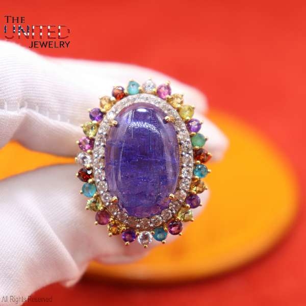 925 Sterling Silver Tanzanite Ring Jewelry, Diamond Finger Ring, Tanzanite silver Ring, Silver Multisapphire Ring, Women’s Ring