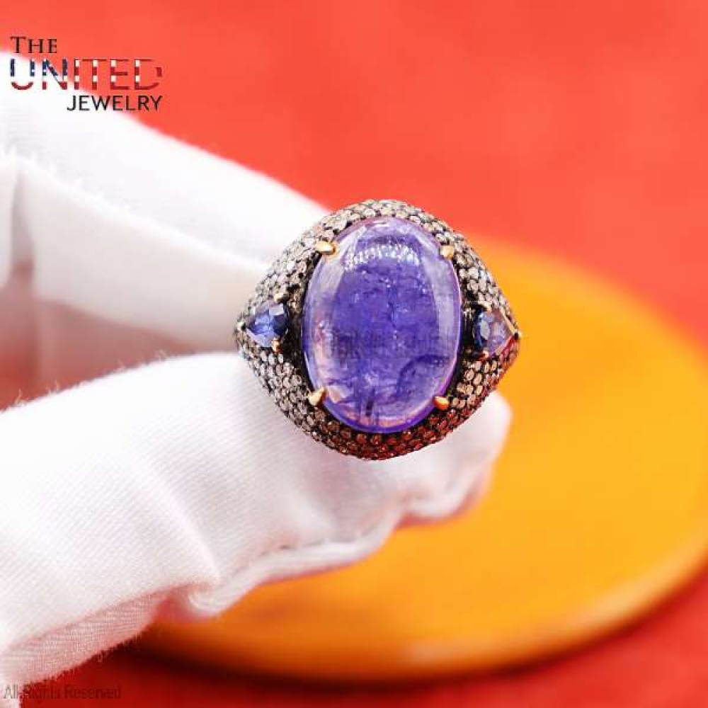 925 Sterling Silver Tanzanite Ring Jewelry, Diamond Finger Ring, Tanzanite silver Ring, Emerald Ring, Women’s Ring