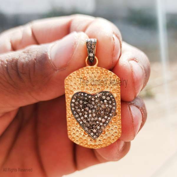 925 Sterling Silver Heart Shape Pave Diamond Dog Tag Pendant Jewelry, Diamond Heart Pendant, Silver Pendant, Pave Diamond Jewelry