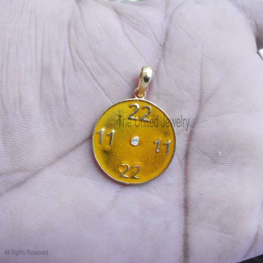 Numeric Yellow Enamel Diamond Pendant, Numeric Digit Enamel Silver Diamond Pendant, Handmade Numeric Digital Pendant Jewelry