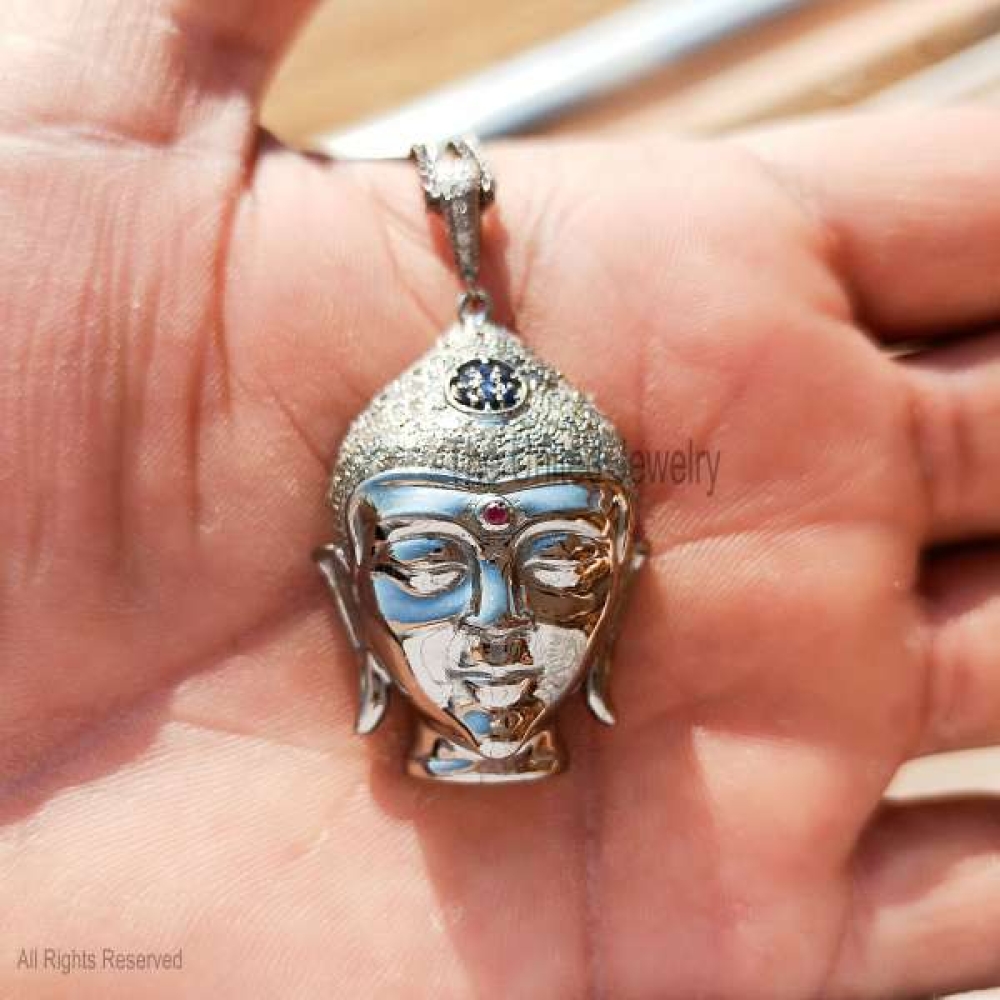 Silver Pave Diamond Buddha Pendant, Diamond Buddha Pendant, Handmade Silver Buddha Charm Pendant Jewelry, Silver Diamond Buddha Pendant Jewelry