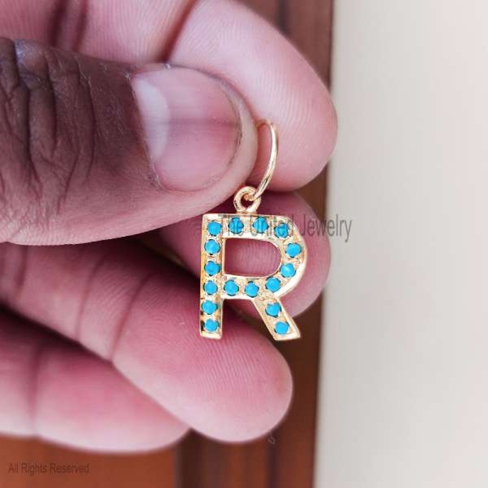 Handmade Silver Turquoise Initial Letter Charm Pendant, Silver Letter Charm, Turquoise Alphabet Charm, Silver Alphabet Pendant