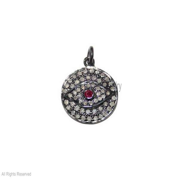 Silver Diamond Evil Eye Disc Charm, 925 Sterling Silver Diamond Evil Eye Disc Charm Pendant, Handmade Evil Eye Disc Charm Pendant Jewelry