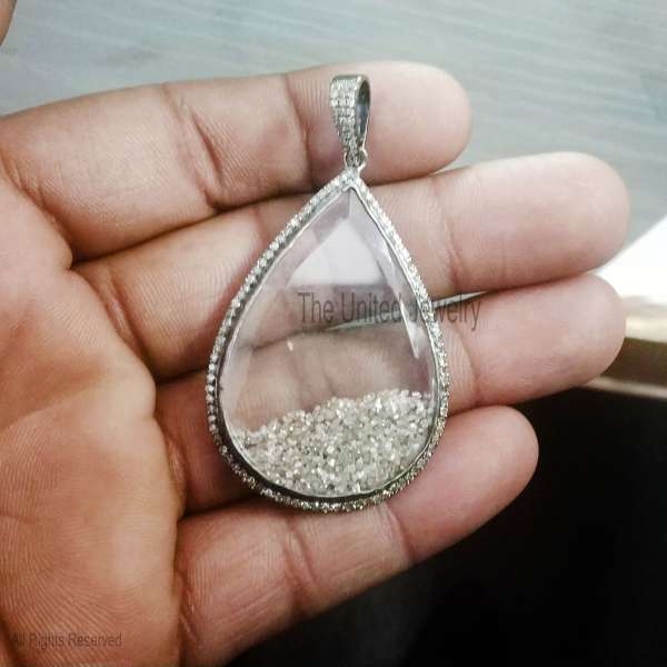 925 Sterling Silver Pear Shape Diamond Shaker Pendant For Women, Diamond Shaker Pendant, Silver Crystal Shaker Pendant, Diamond Shaker Pendant