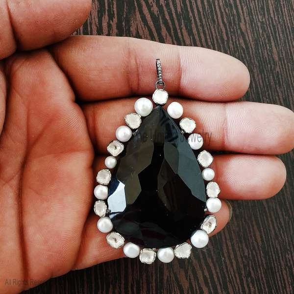 925 Sterling Silver Black Onyx Pear Shape Pendant For Women, Black Onyx Pear Shape Pendant, Silver Pear Shape Pendant, Handmade Sterling Silver Charm Pendant Jewelry