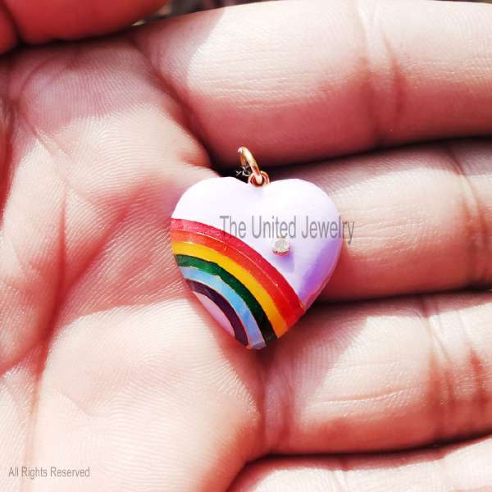 Enamel Handmade Sterling Silver Rainbow Heart Pendant Necklace Jewelry, Heart Pendant, Silver Heart Pendant Jewelry, Handmade Enamel Heart Pendant